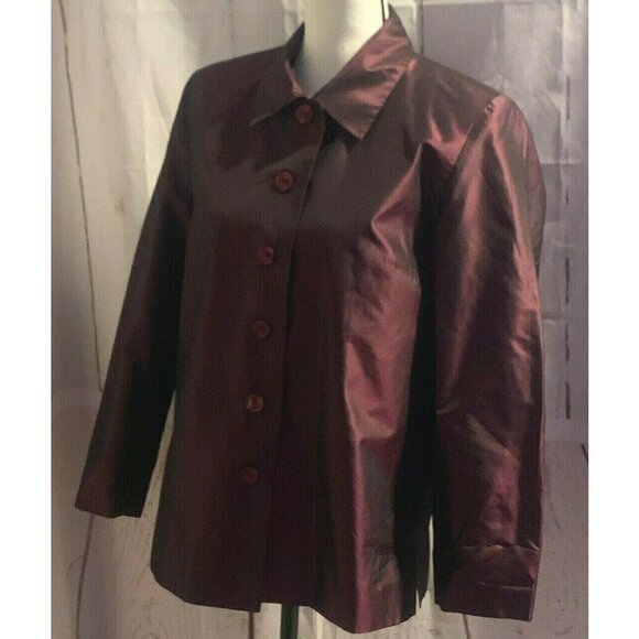 Talbots Petites Womens Button Front Silk Jacket Size 6P Burgundy Long Sleeve - Picture 2 of 12